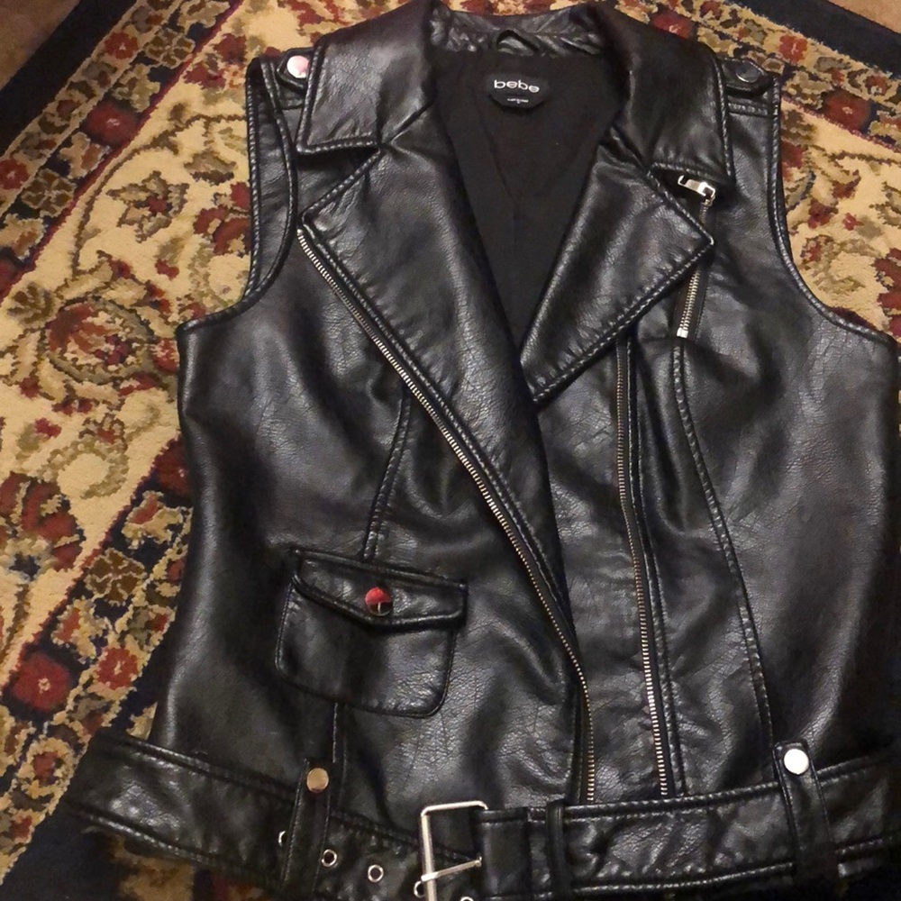 Size M Bebe black leather Vest with metal details